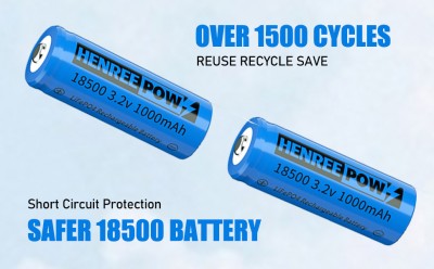 Henreepow 18500充電式バッテリー、3.2V Lifepo4リン酸リン酸バッテリー1000mAh